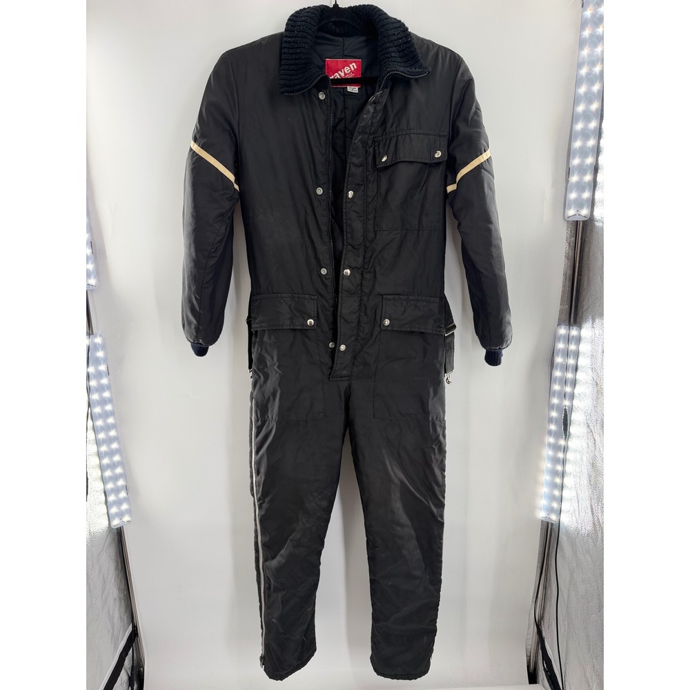 Raven Women's Vintage Snow Suit Black Quilted Insulated Ski Jumpsuit 37 Chest